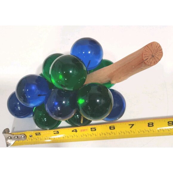 Extra Large Vintage MCM Blue Green Lucite Grapes Cluster On Wood Stem 7+" READ - Picture 11 of 11